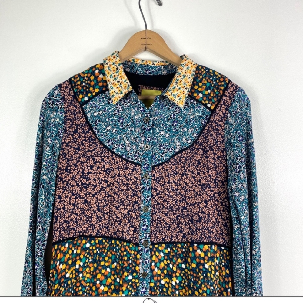 Anthro | Maeve Patchwork Button Down Dress - Picture 4 of 5